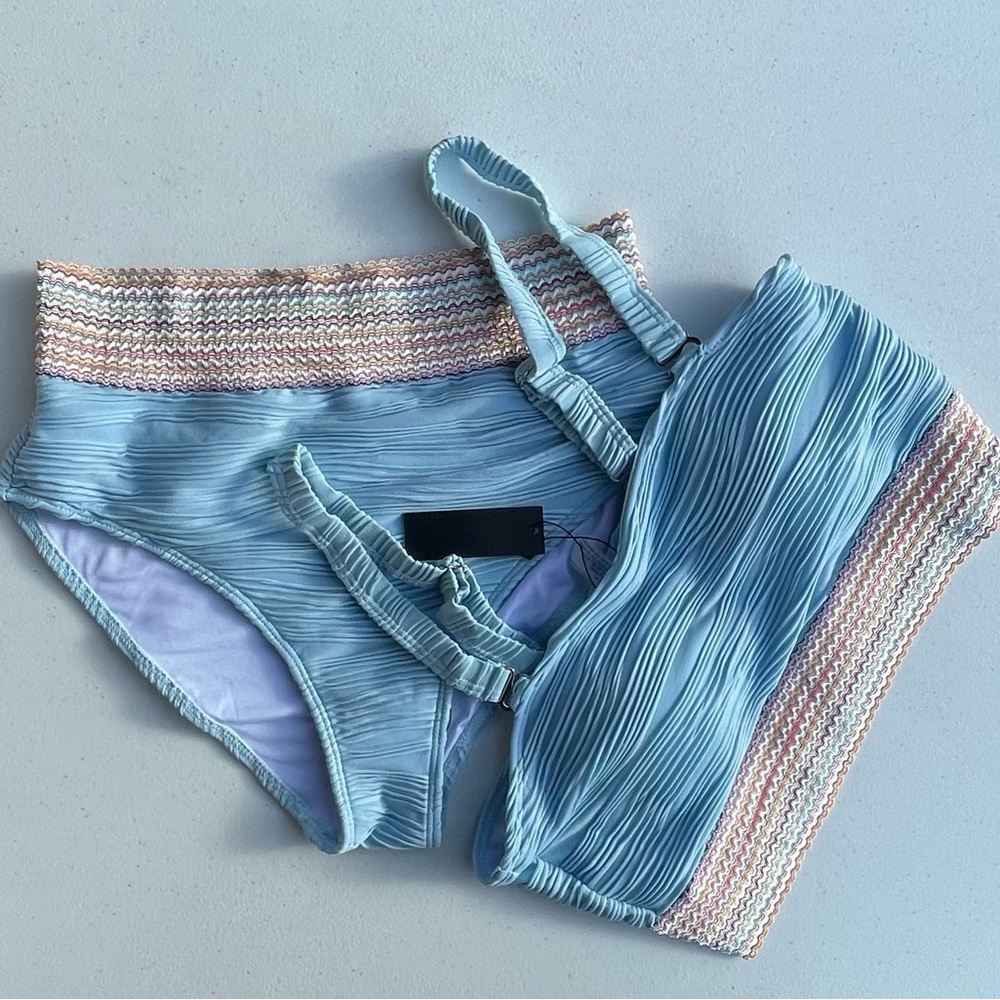 Chic Light Blue Textured Bikini Set